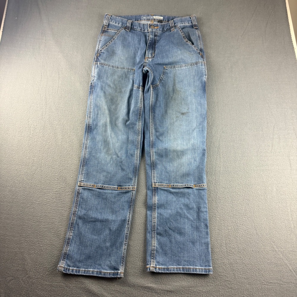 Carhartt Double Knee Jeans Men's 30x30 Blue Rugged Flex Relaxed Workwear Utility